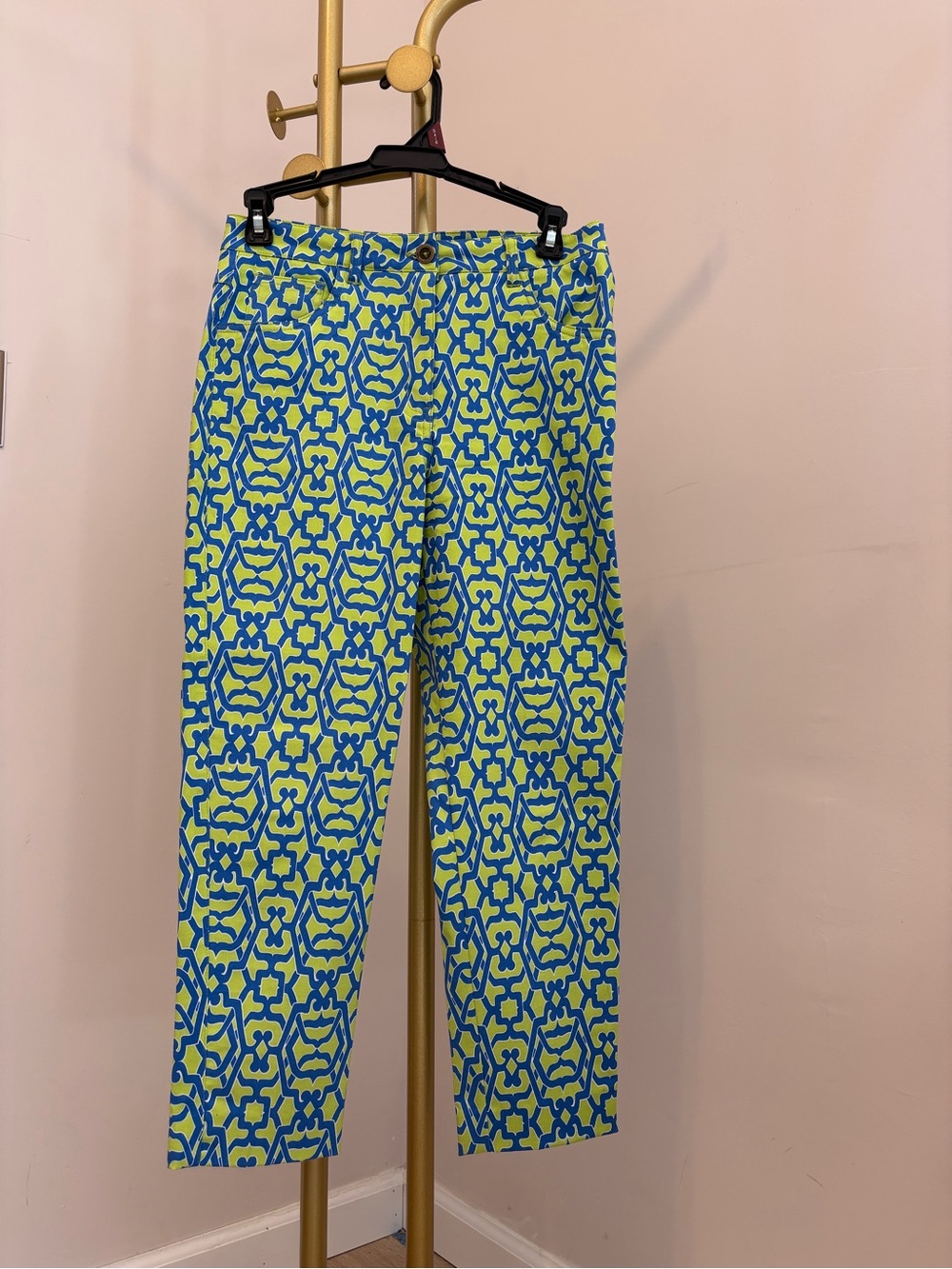 Women's Blue & Lime Green Patterned Chinos